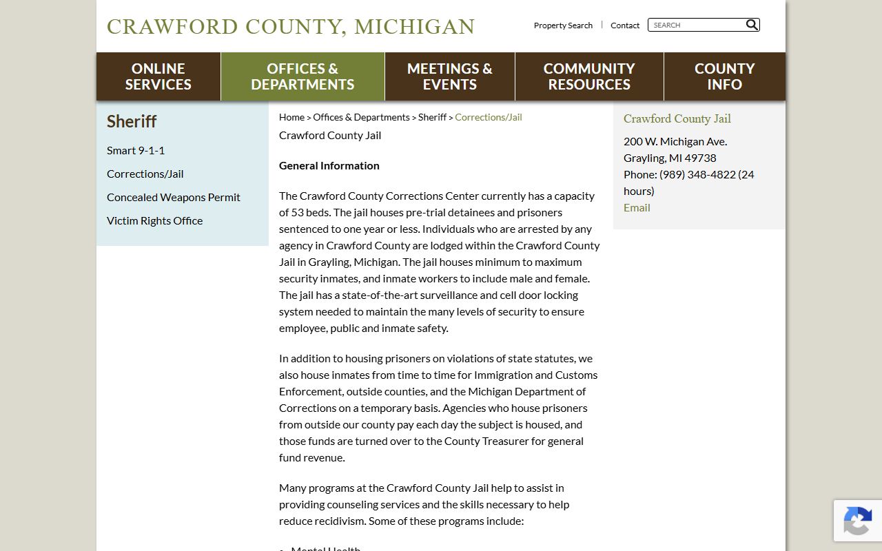 Crawford County Jail inmate population and corrections page