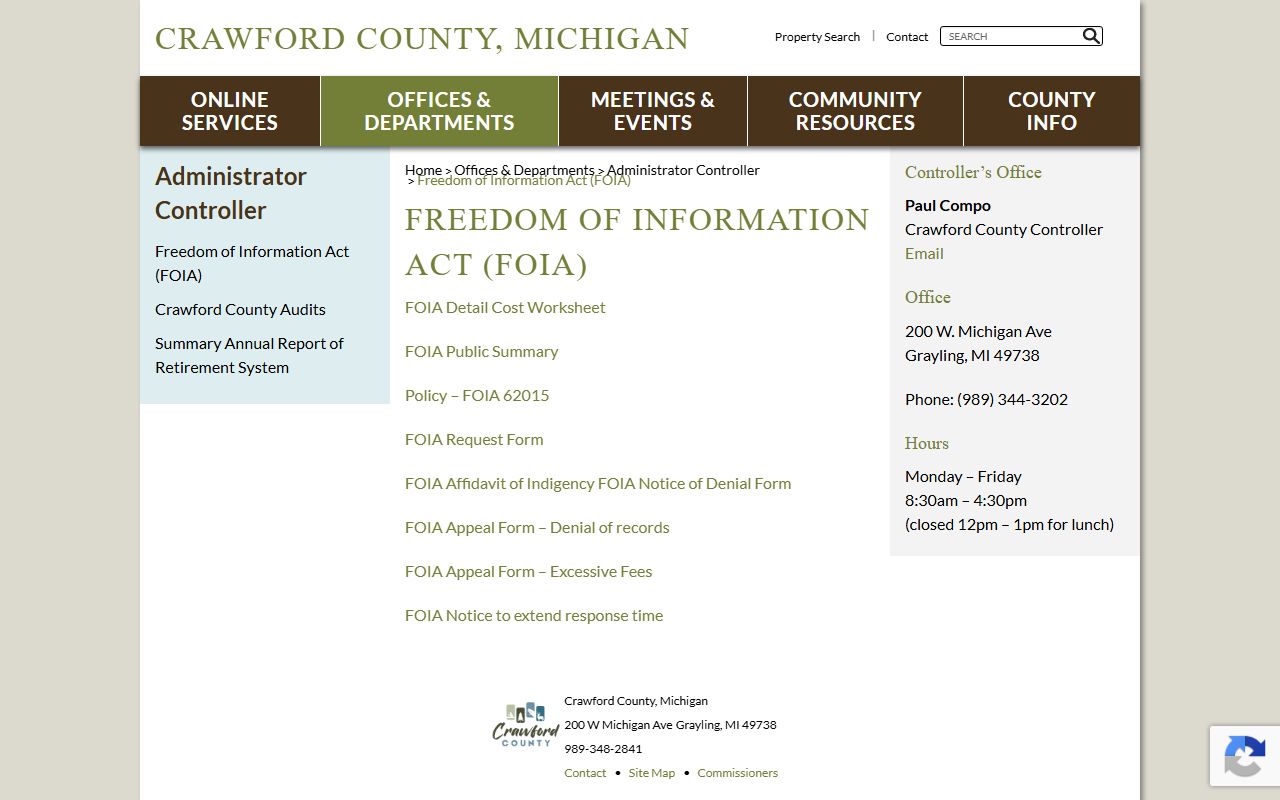 Crawford County FOIA inmate record request page