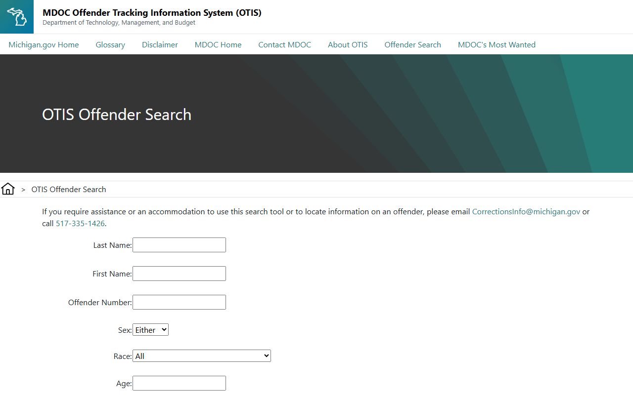 MDOC OTIS search for Crawford County state inmate lookup